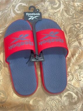 Reebok Red Strap Navy Footbed Slide Sandals
